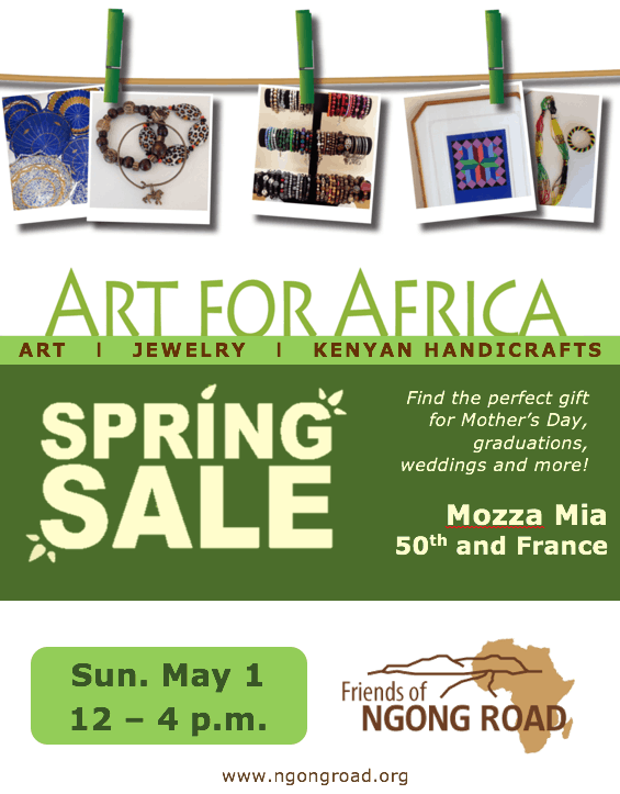 Art for Africa Sale! May 1 from noon - 4 p.m. at Mozza Mia at 50th and France in Edina, MN. Join us!